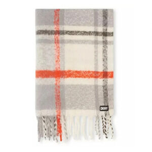 DKNY Women's Chunky Plaid Blanket Scarf with Fringe Detail
